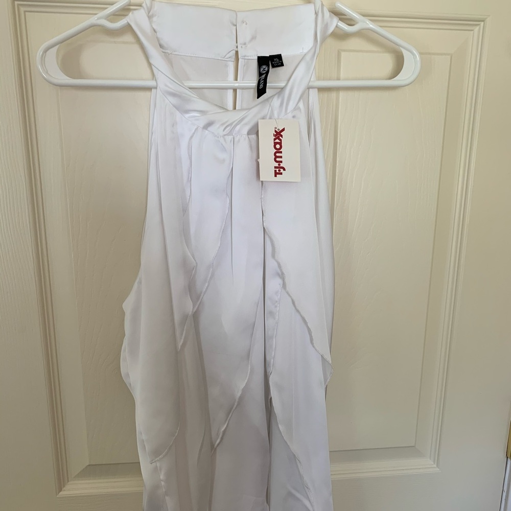 White silky high neck tank